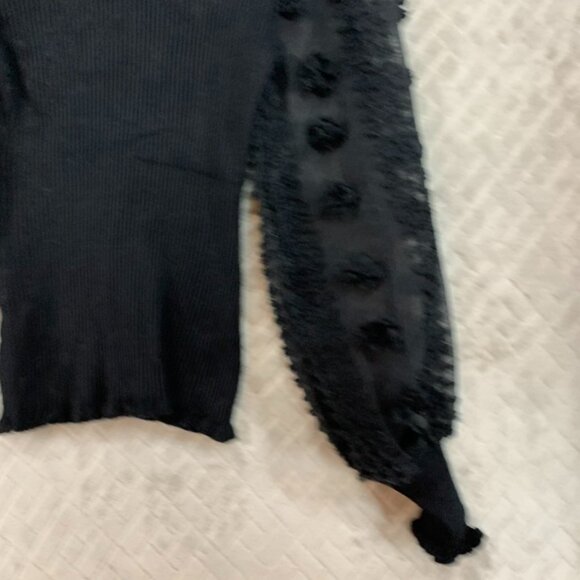 Almost Famous Womens S Sweater Black Ribbed Sheer Long Puff Sleeve Cabin Cottage - Picture 15 of 16